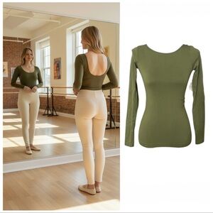 Intimately Free People Top Caught Your Eye Olive Green Long Sleeve low back NWT